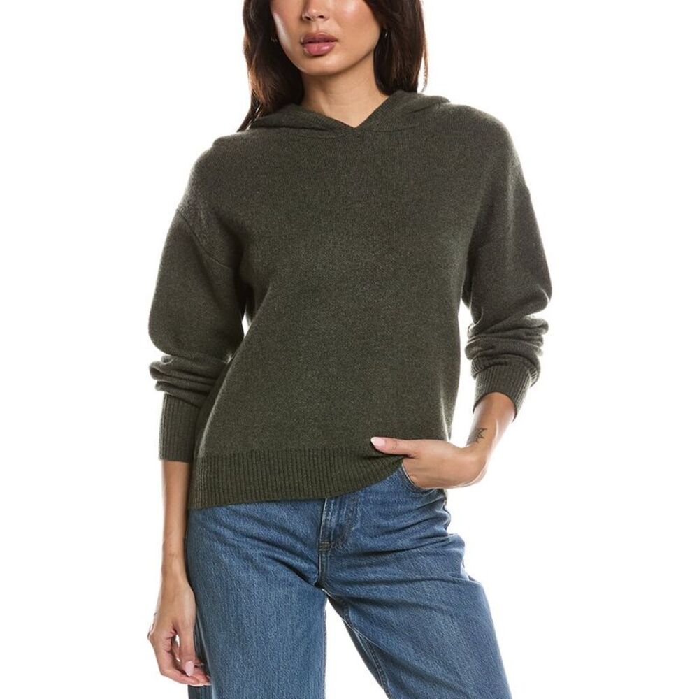 Forte Cashmere Womens  Double Knit 100% Cashmere Hoodie, Green